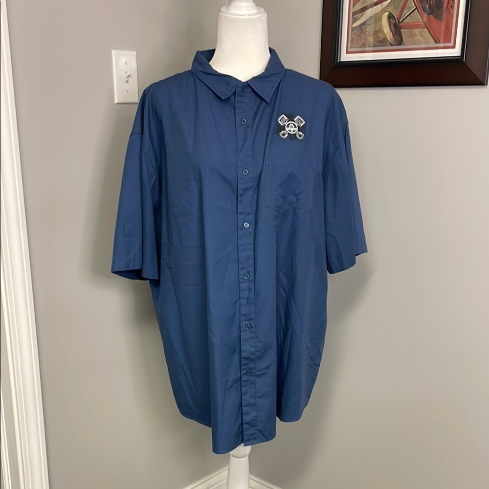 Ouray Shelby Cobra‎ Ford Blue Casual Button Down Shirt Relaxed Fit Mens Size XL